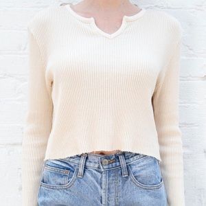 NWT Brandy Melville Paige V-Neck Ivory Ribbed Sweater